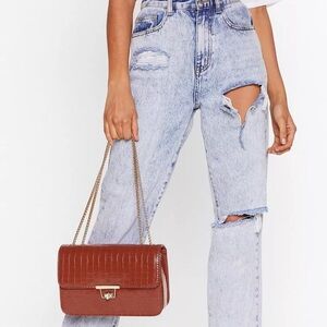 Faux Leather Croc Shoulder Bag